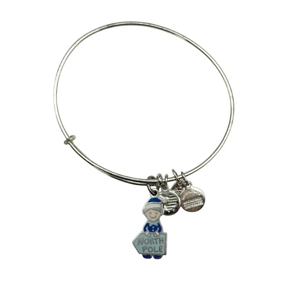 Alex And Ani North Pole Elf Christmas Snow Dangle Charm Expandable Bracelet